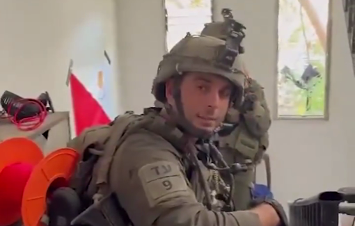 Thumbnail preview image for the video titled: Israeli soldier dedicates Gaza residential neighborhood explosion