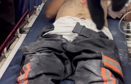 Thumbnail preview image for the video titled: Wounded member of Civil Defense receives treatment