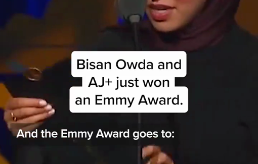 Thumbnail preview image for the video titled: Bisan Owda and AJ+ just won an Emmy Award for her films from Gaza.