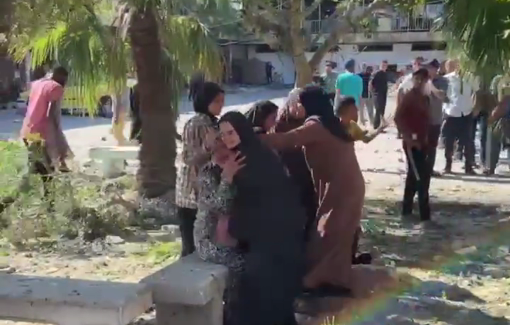 Thumbnail preview image for the video titled: Grieving women shocked after Israeli massacre at Hafsa school