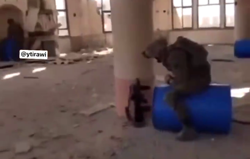 Thumbnail preview image for the video titled: Soldiers happily rig Al-Attar Mosque with explosives for no reason