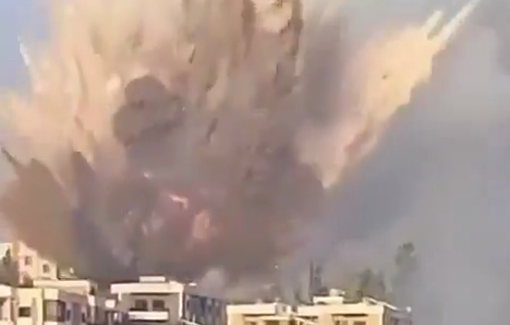 Thumbnail preview image for the video titled: An Israeli airstrike targeting civilian residential areas has completely leveled four buildings in southern Beirut