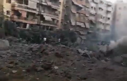 Thumbnail preview image for the video titled: Several buildings have been turned to dust in the Israeli carpet bombing on Beirut’s Dahieh