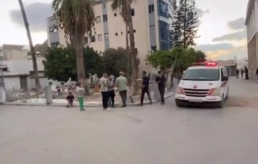 Thumbnail preview image for the video titled: Casualties arrive by ambulance after first wave of air strikes on Gaza City