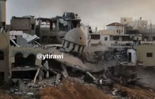 Thumbnail preview image for the video titled: IDF soldiers  flattened a mosque using a bulldozer and cheered about it