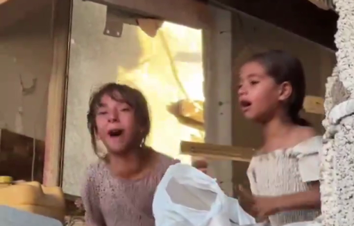 Thumbnail preview image for the video titled: Little girls cry out for their father, missing after Israeli airstrike