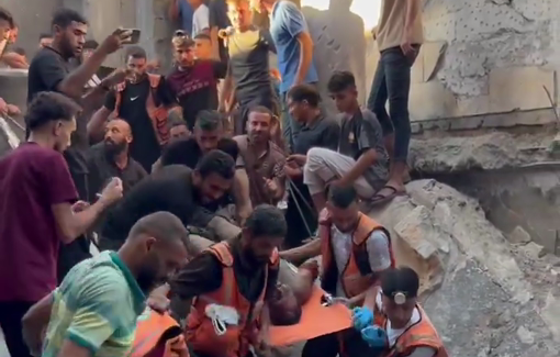 Thumbnail preview image for the video titled: Martyr and wounded men retrieved from the rubble after IDF airstrike