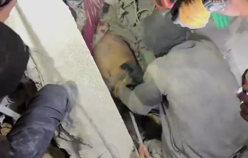 Thumbnail preview image for the video titled: Man pulled out of the rubble of IDF-bombed house after a long search, lifeless