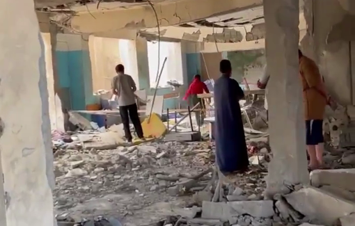 Thumbnail preview image for the video titled: Rubble of Musqat school due to Israeli night bombardment