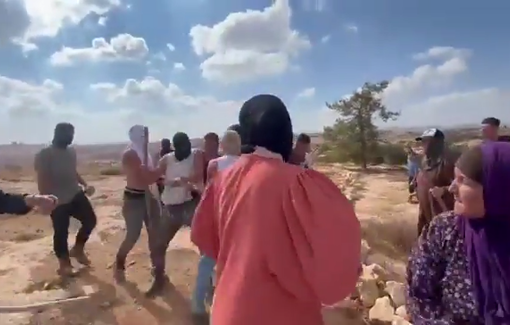 Thumbnail preview image for the video titled: Radical Israeli settlers attacking the farmers of Susya in Masafer Yatta