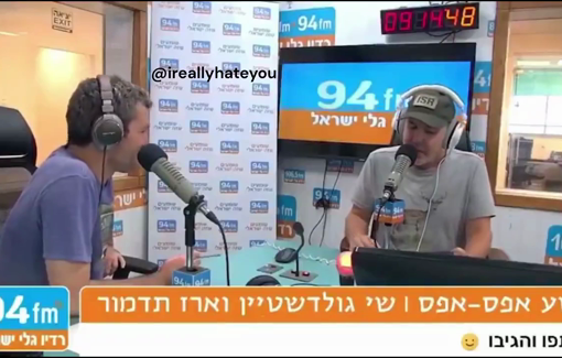 Thumbnail preview image for the video titled: Shai Goldstein and Erez Tadmor recorded and played a song mocking on Galey Israel station about dozens of murdered Palestinians in 8 june Nuseirat massacre .