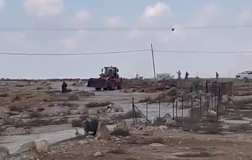 Thumbnail preview image for the video titled: Settlers attack Susya, block all its entrances with bulldozers, and destroy two water wells, fences, and areas planted with trees