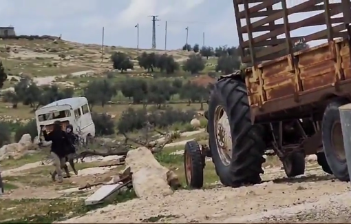 Thumbnail preview image for the video titled: In Kfar Susia violent settlers broke the windows of a car and hit the resident in the leg