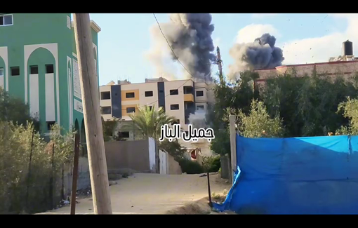 Thumbnail preview image for the video titled: Airstrike on Turkmani Tower in Nuseirat from another angle