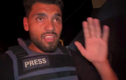 Thumbnail preview image for the video titled: Journalist Abdallah Alattar stunned by sudden Israeli bombing meters away