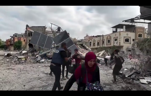 Thumbnail preview image for the video titled: Fleeing auntie begs journalists not to go into area struck by IDF in Beit Lahia