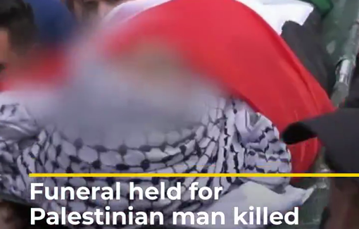 Thumbnail preview image for the video titled: A funeral was held for famous Palestinian non-violent activist Ziad Abu Hlail killed at home by IDF