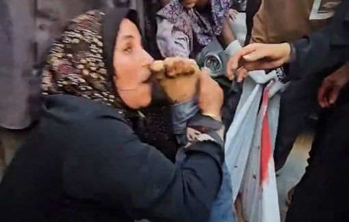 Thumbnail preview image for the video titled: Woman mourns her husband and son killed in IDF massacred