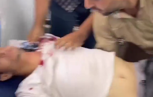 Thumbnail preview image for the video titled: Journalists rush colleague Fadi A-Wahidi to hospital after he was sniped by the IDF