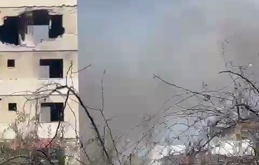 Thumbnail preview image for the video titled: Smoke billows over Rufaida school following IDF bombing