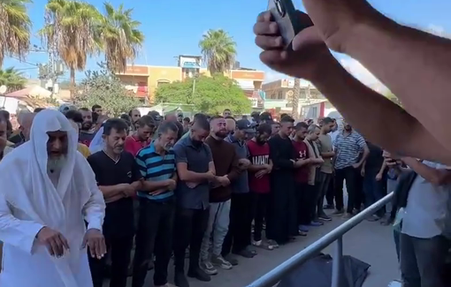 Thumbnail preview image for the video titled: Young man breaks down during funeral prayer for his family massacred by the IDF at Rufaida school