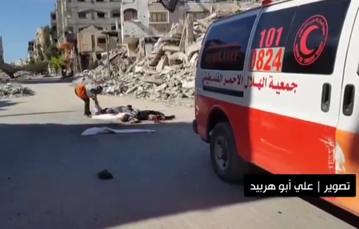 Thumbnail preview image for the video titled: Ambulance crews retrieve dead bodies in Jabalia Al-Nazla