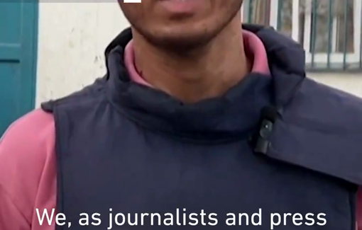 Thumbnail preview image for the video titled: Palestinian journalists call on protection of their colleagues from Israel's killing spree