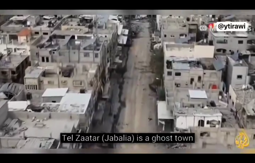 Thumbnail preview image for the video titled: Al Jazeera obtained footage from an Israeli military drone showing Tel Zaatar in Jabalia north Gaza