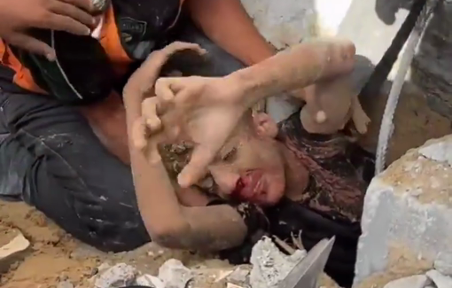 Thumbnail preview image for the video titled: Boy stuck under the rubble of the Abu Rakba family house bombed by IDF overnight