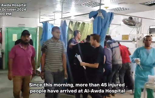 Thumbnail preview image for the video titled: Footage inside Al-Awda hospital, overwhelmed with casualties from Israeli siege