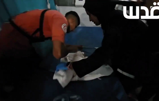 Thumbnail preview image for the video titled: 10-hours old newborn injured in Israeli strike on her family home