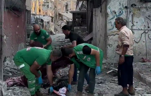 Thumbnail preview image for the video titled: Paramedics retrieve victims from Al-Harsh house after second IDF strike within minutes