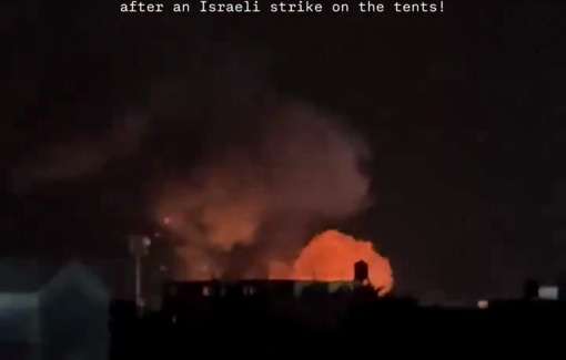 Thumbnail preview image for the video titled: Massive fire erupts in the wake of Israel's massacre at Al-Aqsa Martyrs Hospital