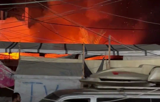 Thumbnail preview image for the video titled: Fire rages on near press tents after IDF bombing