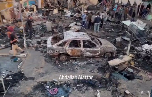 Thumbnail preview image for the video titled: Tents of displaced people reduced to ashes after IDF airstrike