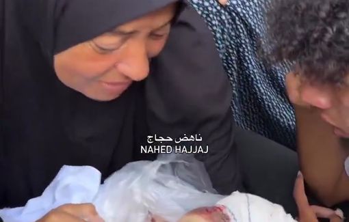 Thumbnail preview image for the video titled: Mother mourns baby boy born and killed in displacement at Al-Mufti school