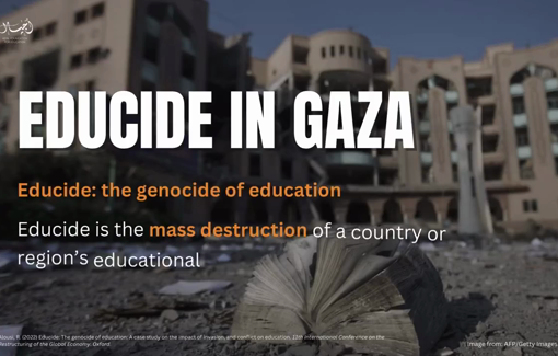 Thumbnail preview image for the video titled: Ajyal foundation for education in Palestine about educide in Gaza