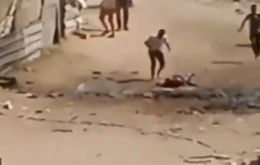 Thumbnail preview image for the video titled: Israeli drone bombs people trying to rescue child shot by a drone