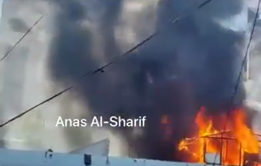 Thumbnail preview image for the video titled: Abu Hussein school on fire due to Israeli artillery shelling