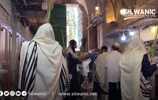 Thumbnail preview image for the video titled: settlers perform prayers and carry plant offerings in front of the Al-Qattanin Gate of Al-Aqsa Mosque