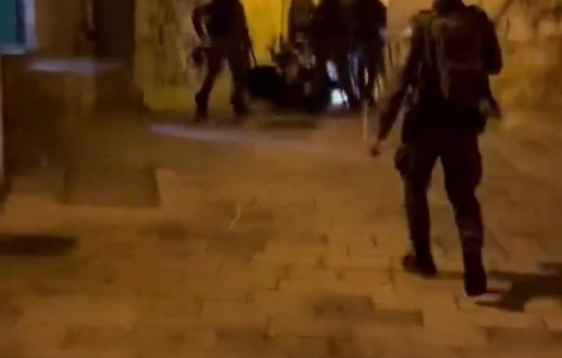 Thumbnail preview image for the video titled: Settlers knock down the motorcycles of Jerusalemites near Al-Aqsa Mosque