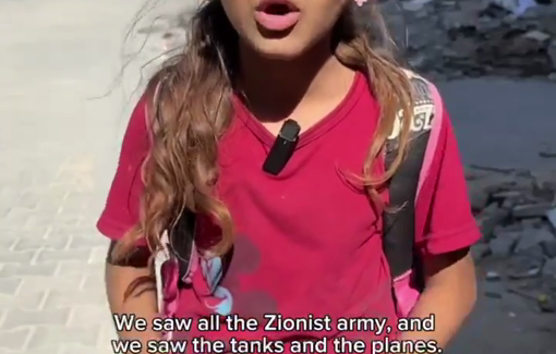 Thumbnail preview image for the video titled: Little girl recounts IDF ordering people to leave their shelter and striking it