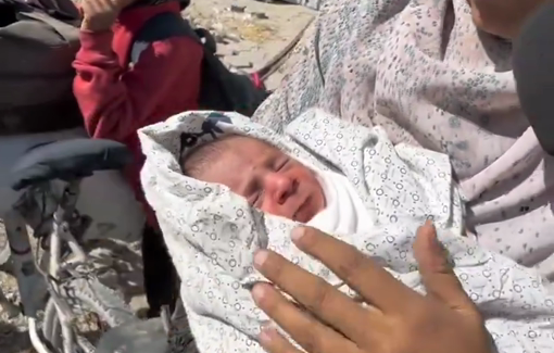 Thumbnail preview image for the video titled: Newborn saved from Israeli targeting of ambulance where his mother was killed