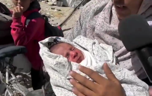 Thumbnail preview image for the video titled: Newborn saved from Israeli strike of ambulance killing his mother