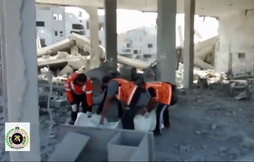 Thumbnail preview image for the video titled: Civil defense retrieve the bodies of Madi family members murdered in Israeli strike