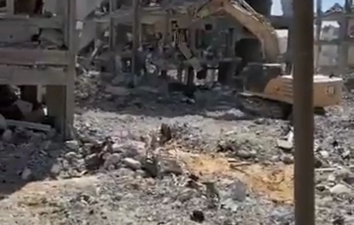 Thumbnail preview image for the video titled: To finish emptying the North, Israeli excavators and bulldozers are now razing buildings