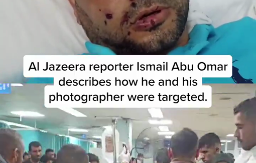 Thumbnail preview image for the video titled: Al Jazeera correspondent Ismail Abu Omar and photojournalist Ahmad Matar were targeted by an Israeli drone