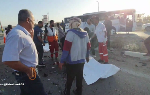 Thumbnail preview image for the video titled: PRCS retrieve two people killed by Israeli bombing of UNRWA car