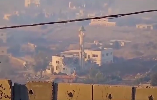 Thumbnail preview image for the video titled: laughing and singing, Israeli soldiers blow up a mosque in southern Lebanon