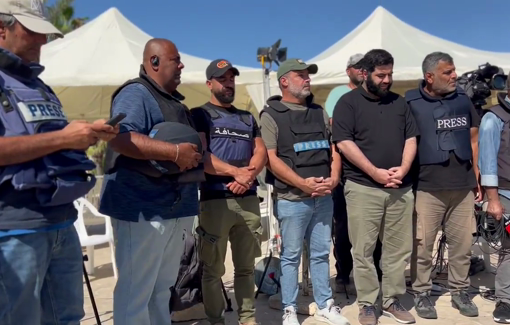 Thumbnail preview image for the video titled: Journalists in Tyre stood in solidarity today with their slain and injured colleagues